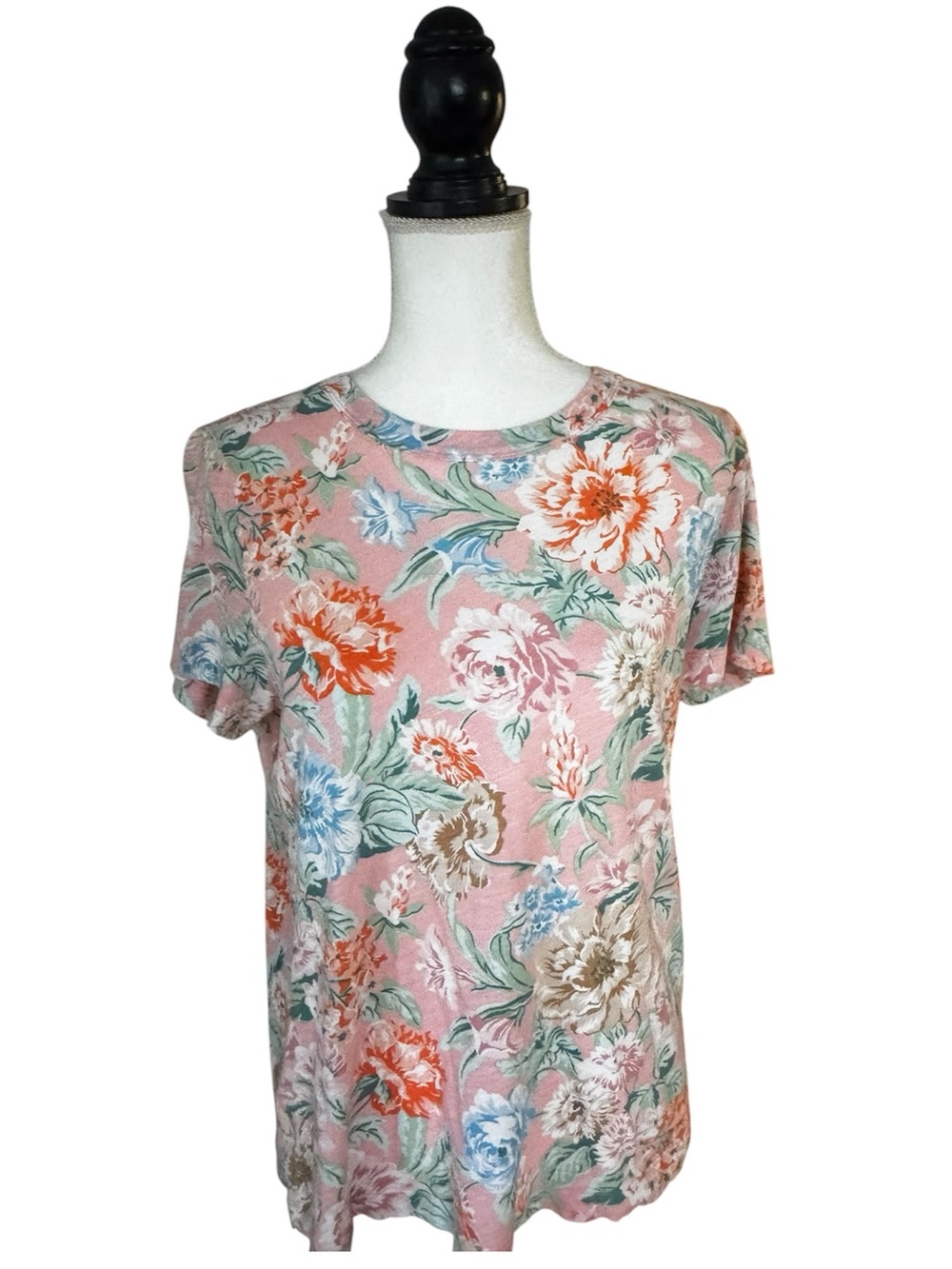LOFT Vintage Soft Floral Tee Pink Blue Green Short Sleeve Size M